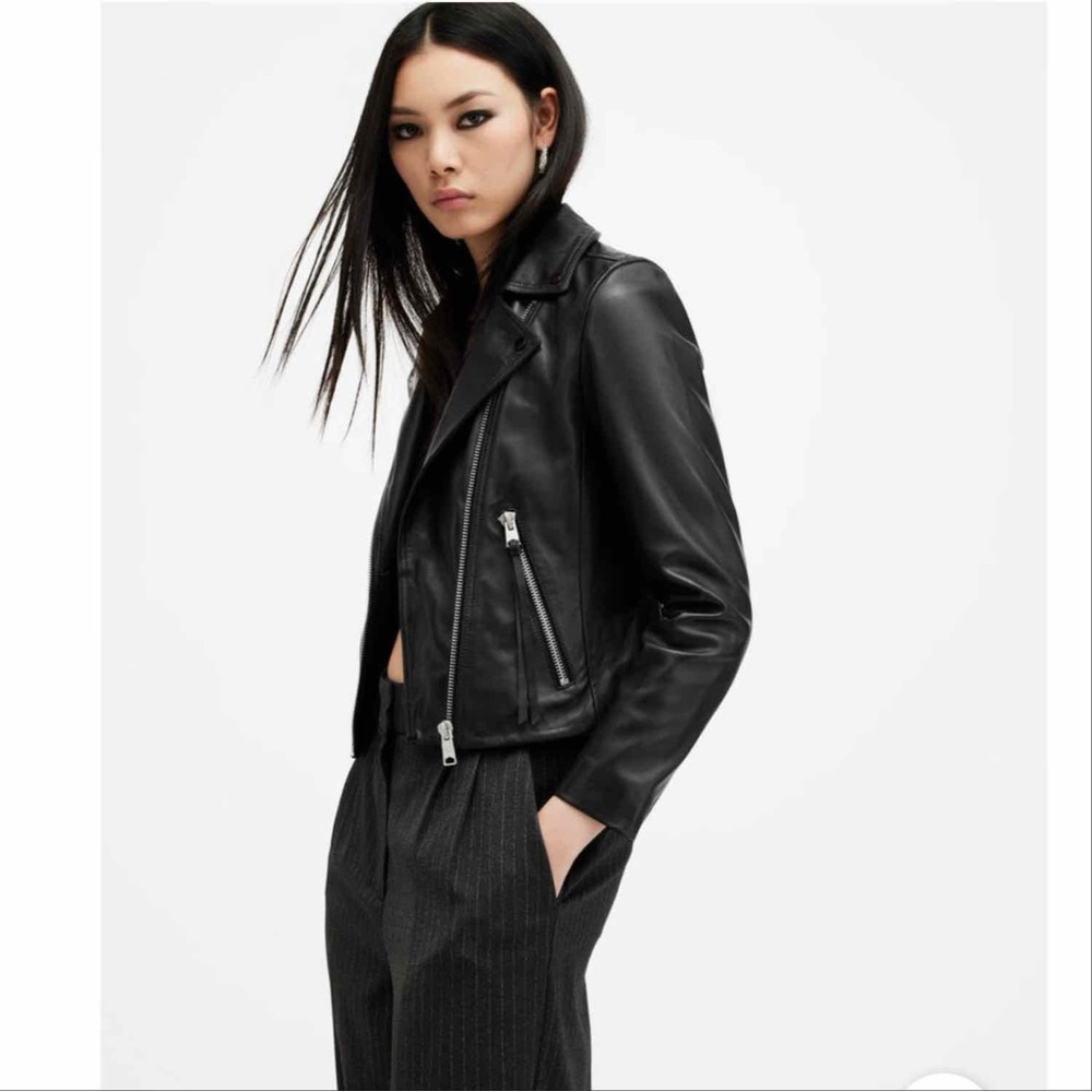 NWT All Saints Dalby Leather Biker Jacket - Picture 4 of 14
